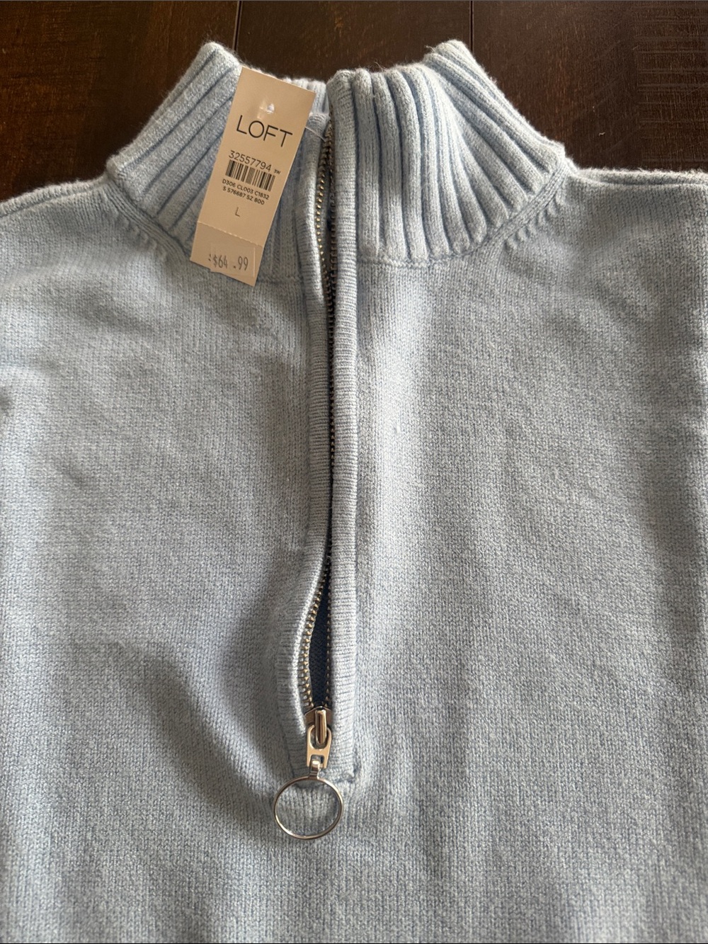 LOFT women’s Pale Blue Quarter-Zip Pullover Sweater - Picture 2 of 4